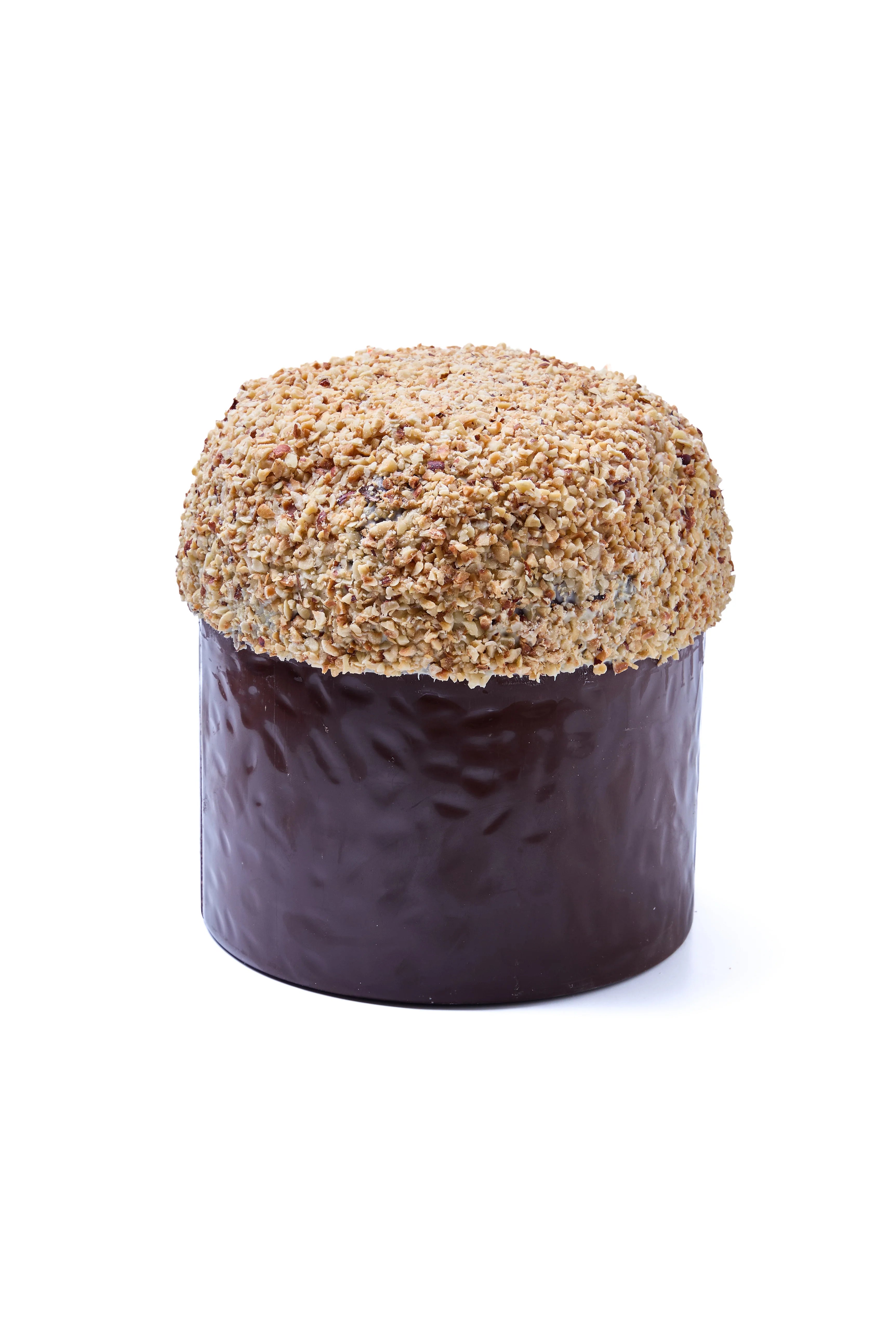 Cioccolato Fondente a forma di Panettone ricoperto con granella di nocciola