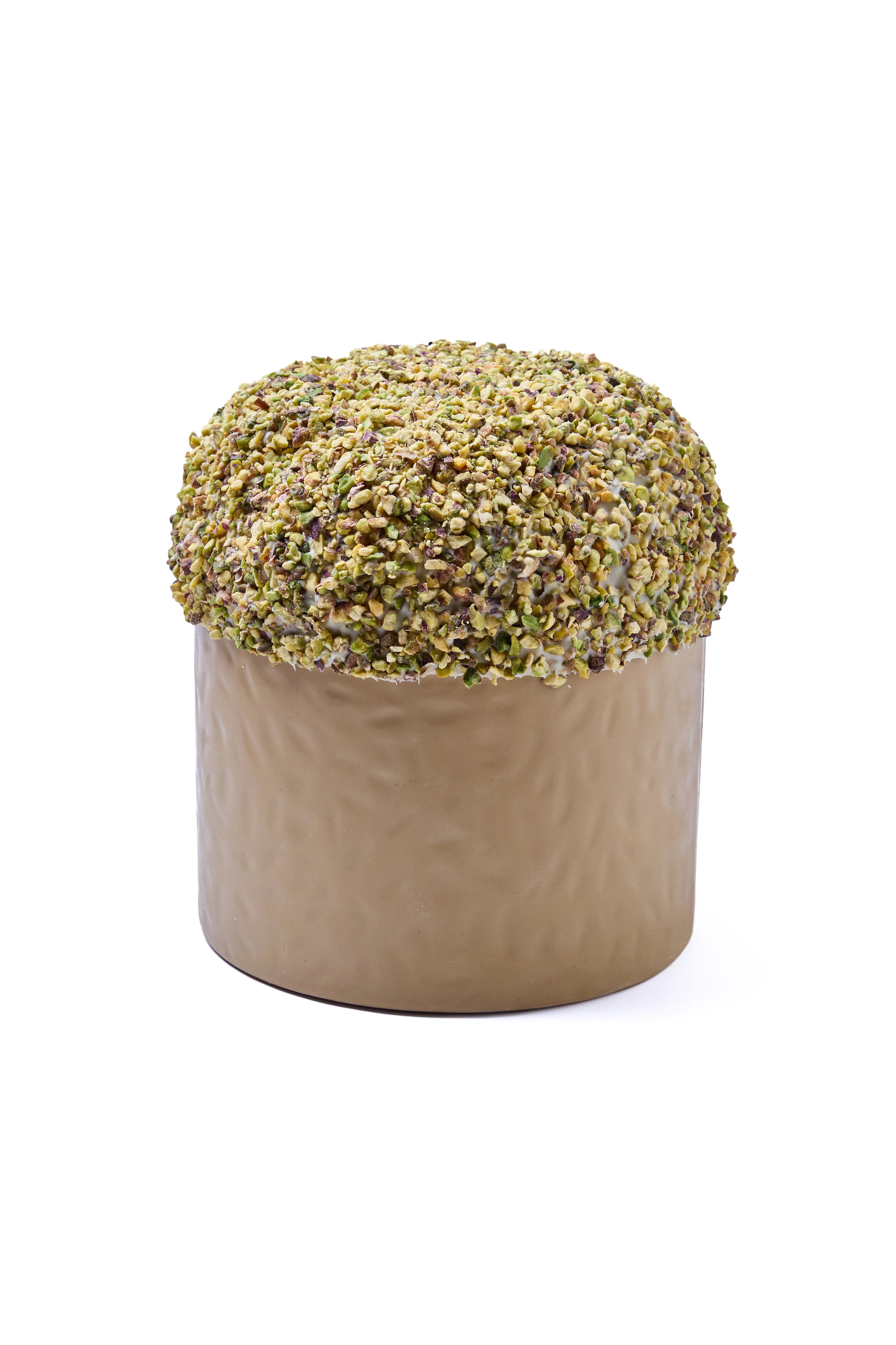 Cioccolato al Pistacchio a forma di Panettone ricoperto con granella di pistacchio